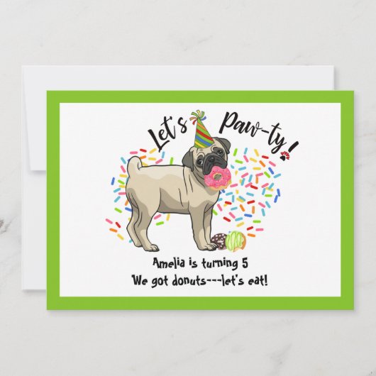 Grappig Schattige Pug Pet Dog Donuts Verjaardagsfe Kaart (Voorkant)