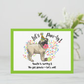 Grappig Schattige Pug Pet Dog Donuts Verjaardagsfe Kaart (Staand voorkant)