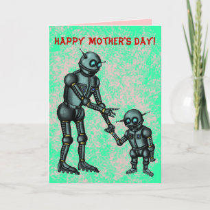 Grappig schattige robots Happy Moederdag card Kaart