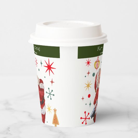 Grappig Schattige Rood en Groen Monogram Kerstman Papieren Bekers (Links)