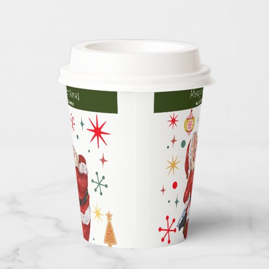 Grappig Schattige Rood en Groen Monogram Kerstman Papieren Bekers (Rechts)