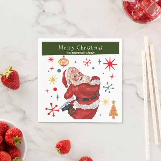 Grappig Schattige Rood en Groen Monogram Kerstman Servet (Insitu)