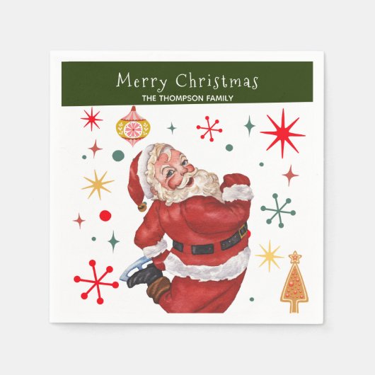 Grappig Schattige Rood en Groen Monogram Kerstman Servet (Voorkant)