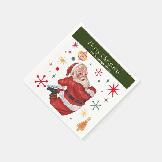 Grappig Schattige Rood en Groen Monogram Kerstman Servet (Hoek)