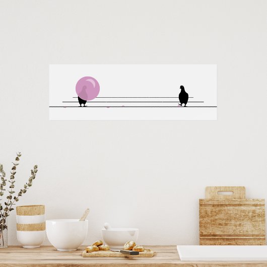 Grappig Schattige Roze Bubble Gum Vogels Op Een Dr Poster (Keuken)