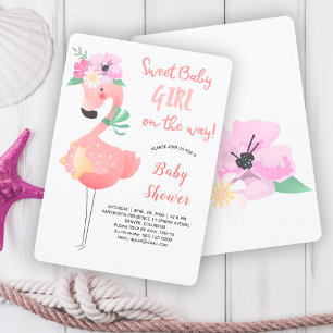 Grappig schattige roze flamingo baby shower kaart