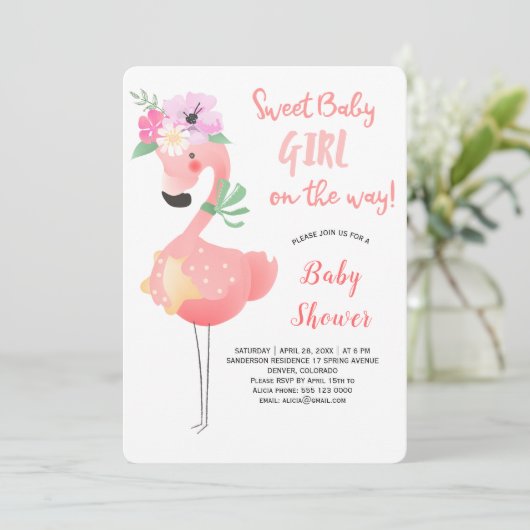 Grappig schattige roze flamingo baby shower kaart (Staand voorkant)