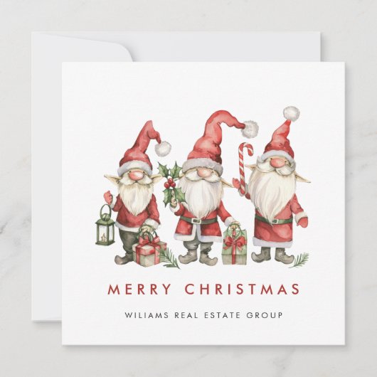 Grappig Schattige Santa Gnomes Christmas Corporate Feestdagenkaart (Voorkant)