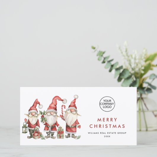 Grappig Schattige Santa Gnomes Christmas Corporate Feestdagenkaart (Staand voorkant)