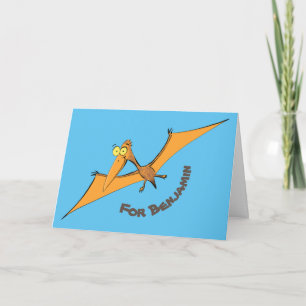 Grappig schattige sinaasappel vliegende pterodacty kaart