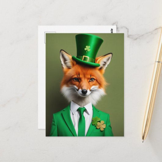 Grappig Schattige St. Patricks Day Fox Briefkaart (Voorkant / Achterkant in situ)