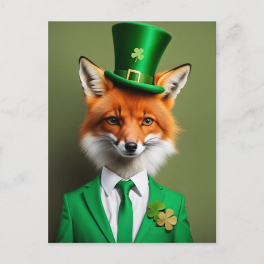 Grappig Schattige St. Patricks Day Fox Briefkaart (Voorkant)