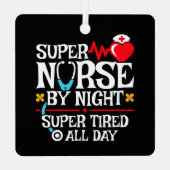 Grappig Schattige super vermoeide verpleegster dag Metalen Ornament (Achterkant)