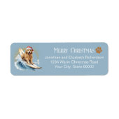 Grappig Schattige Surfen Hond Kerst Terug Adres Etiket (Voorkant)