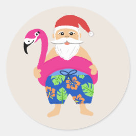 Grappig Schattige Tropical Santa Holiday Pool Floa Ronde Sticker