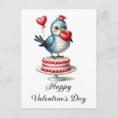 Grappig Schattige Valentijn Bird on a Cake Briefkaart (Voorkant)