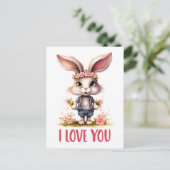 Grappig Schattige Valentijn Konijn Roze Ik Hou Van Briefkaart (Staand voorkant)