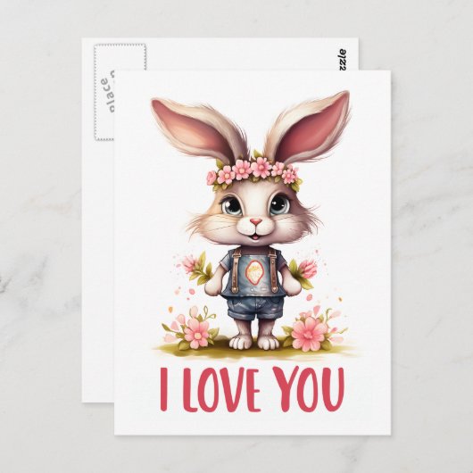 Grappig Schattige Valentijn Konijn Roze Ik Hou Van Briefkaart (Voorkant / Achterkant)