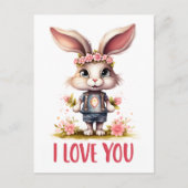 Grappig Schattige Valentijn Konijn Roze Ik Hou Van Briefkaart (Voorkant)