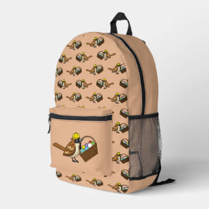 Grappig Schattige Vogel met Kleurrijke Eieren Mand Bedrukte Rugzak