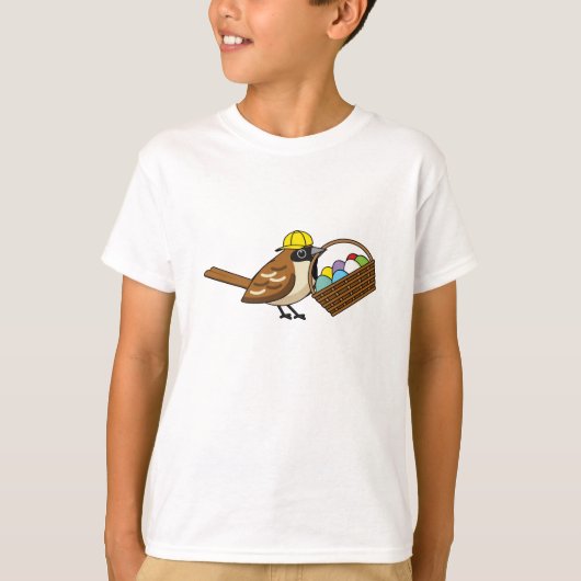 Grappig Schattige Vogel met Kleurrijke Eitenmand T-shirt (Voorkant)