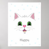 Grappig schattige witte kattengezicht en sterren poster (Voorkant)