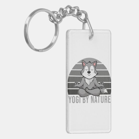 Grappig schattige wolf die yoga doet. sleutelhanger (Voorkant Links)