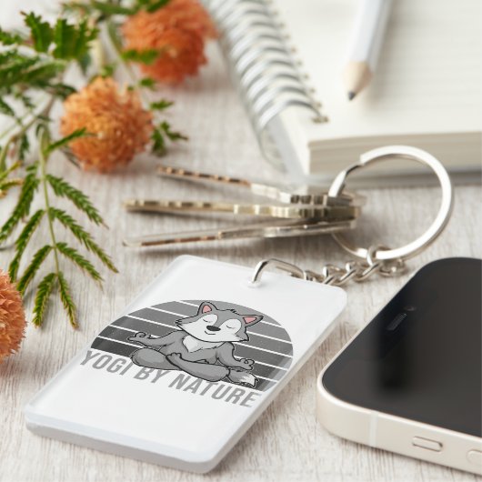 Grappig schattige wolf die yoga doet. sleutelhanger (Voorkant Rechts)