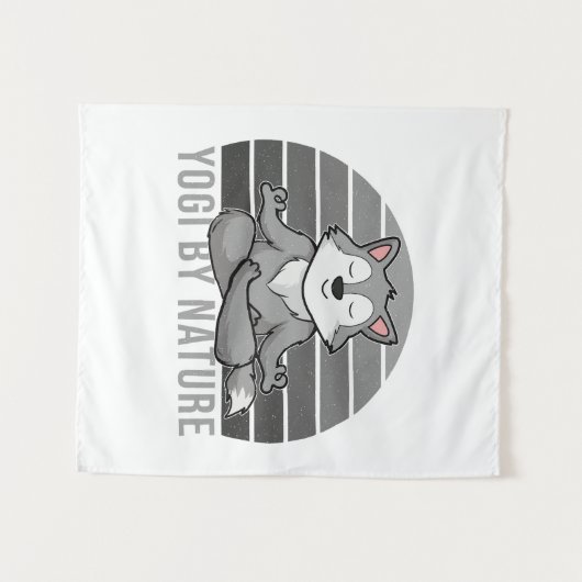 Grappig schattige wolf die yoga doet. wandkleed (Voorkant (horizontaal))