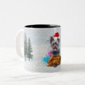 Grappig, Schattige Yorkie Dog Christmas Tweekleurige Koffiemok (Voorkant links)