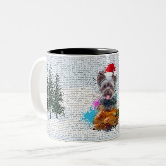Grappig, Schattige Yorkie Dog Christmas Tweekleurige Koffiemok (Voorkant links)