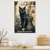 Grappig schattige zwarte kat in de tuin poster (Keuken)