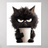 Grappig Schattige Zwarte Kat Koffie Boos Poster (Voorkant)