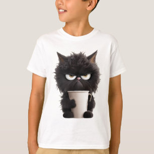 Grappig Schattige Zwarte Kat Koffie Boos T-shirt
