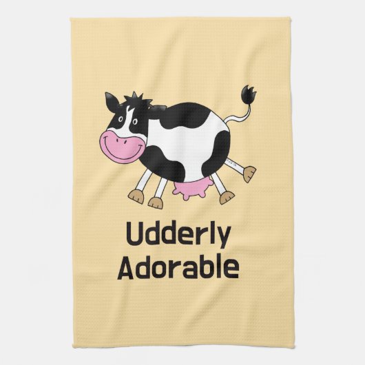 Grappig Schattigee Koe Pun Cartoon Design Theedoek (Verticaal)
