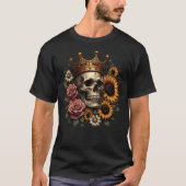 Grappig schedelhoofd met kroonbloemen vlinder T-sh T-shirt (Voorkant)