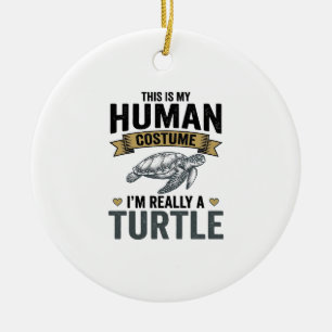 Grappig Schildpad Kostuum Vintage Gravure Ontwerp_ Keramisch Ornament