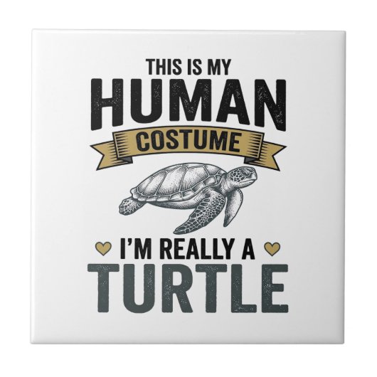 Grappig Schildpad Kostuum Vintage Gravure Ontwerp_ Tegeltje (Voorkant)