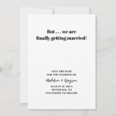 Grappig schokkend eindelijk trouwen bruiloft save the date (Achterkant)