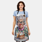 Grappig Schort met een ouderwets Lady Cat Birthday (Gedragen)