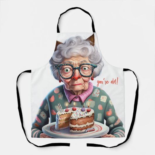 Grappig Schort met een ouderwets Lady Cat Birthday (Voorkant)