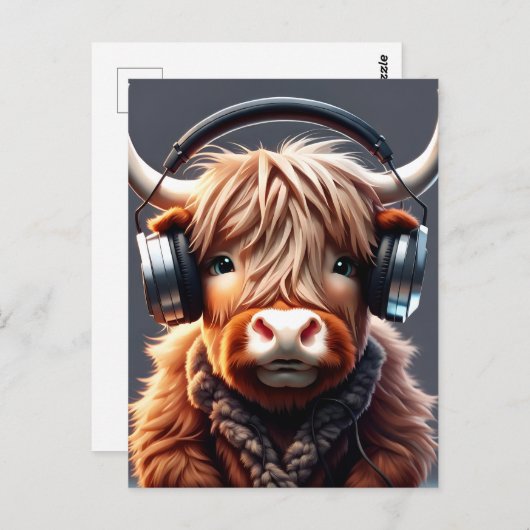 Grappig Schots Hoogland luistert naar muziek Briefkaart (Voorkant / Achterkant)