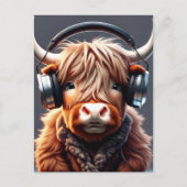 Grappig Schots Hoogland luistert naar muziek Briefkaart (Voorkant)