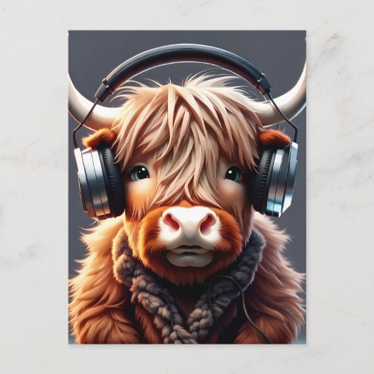 Grappig Schots Hoogland luistert naar muziek Briefkaart (Voorkant)