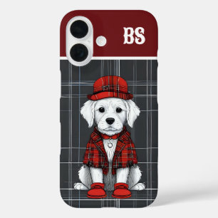 grappig Schotse hond verkleed - monogram - plaid iPhone 16 Hoesje
