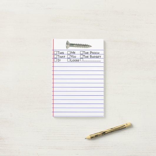 Grappig "schroef" met meerdere woordkeuze 4 "x6" post-it® notes (Op bureau)