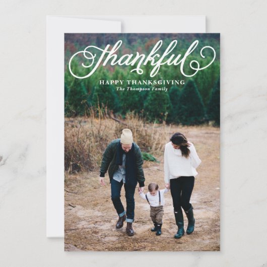 Grappig script Gelukkig Thanksgiving Foto Feestdagenkaart (Voorkant)