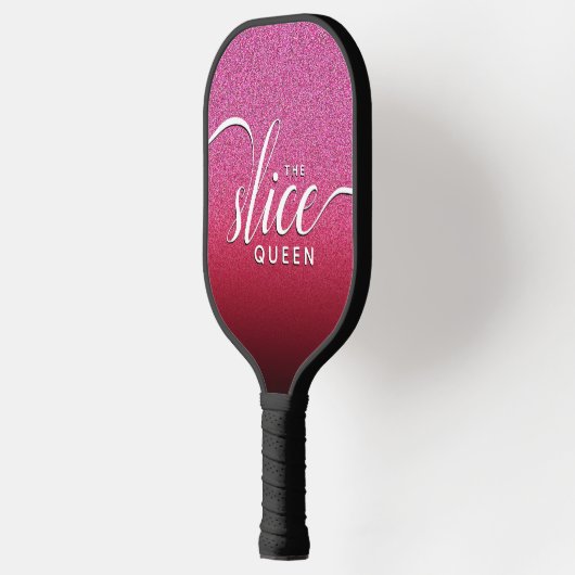 Grappig Script Girly The Slice Queen Pink Glitter Pickleball Paddle (Links)