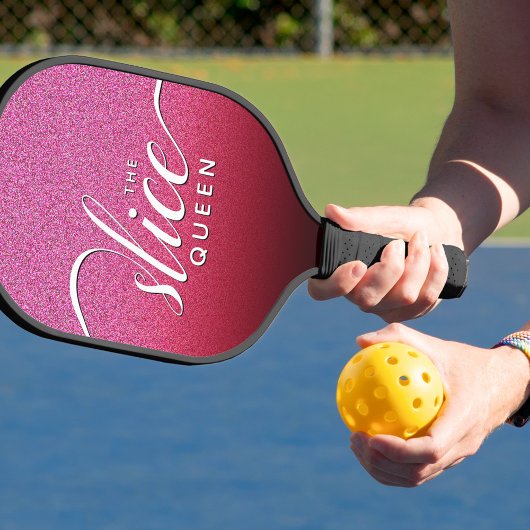 Grappig Script Girly The Slice Queen Pink Glitter Pickleball Paddle