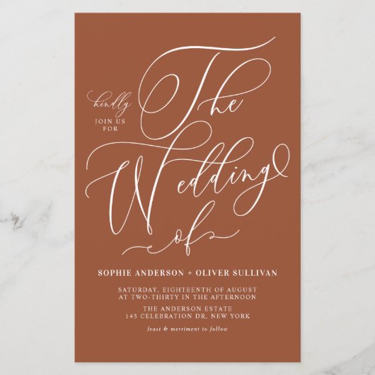 Grappig Script Terracotta Huwelijksuitnodiging (Voorkant)